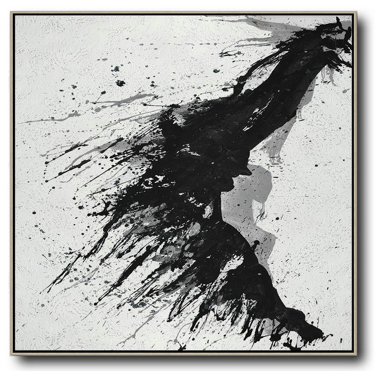 Extra Large Acrylic Painting On Canvas,Minimalist Drip Painting On Canvas, Black, White, Grey,Modern Art #E5P5